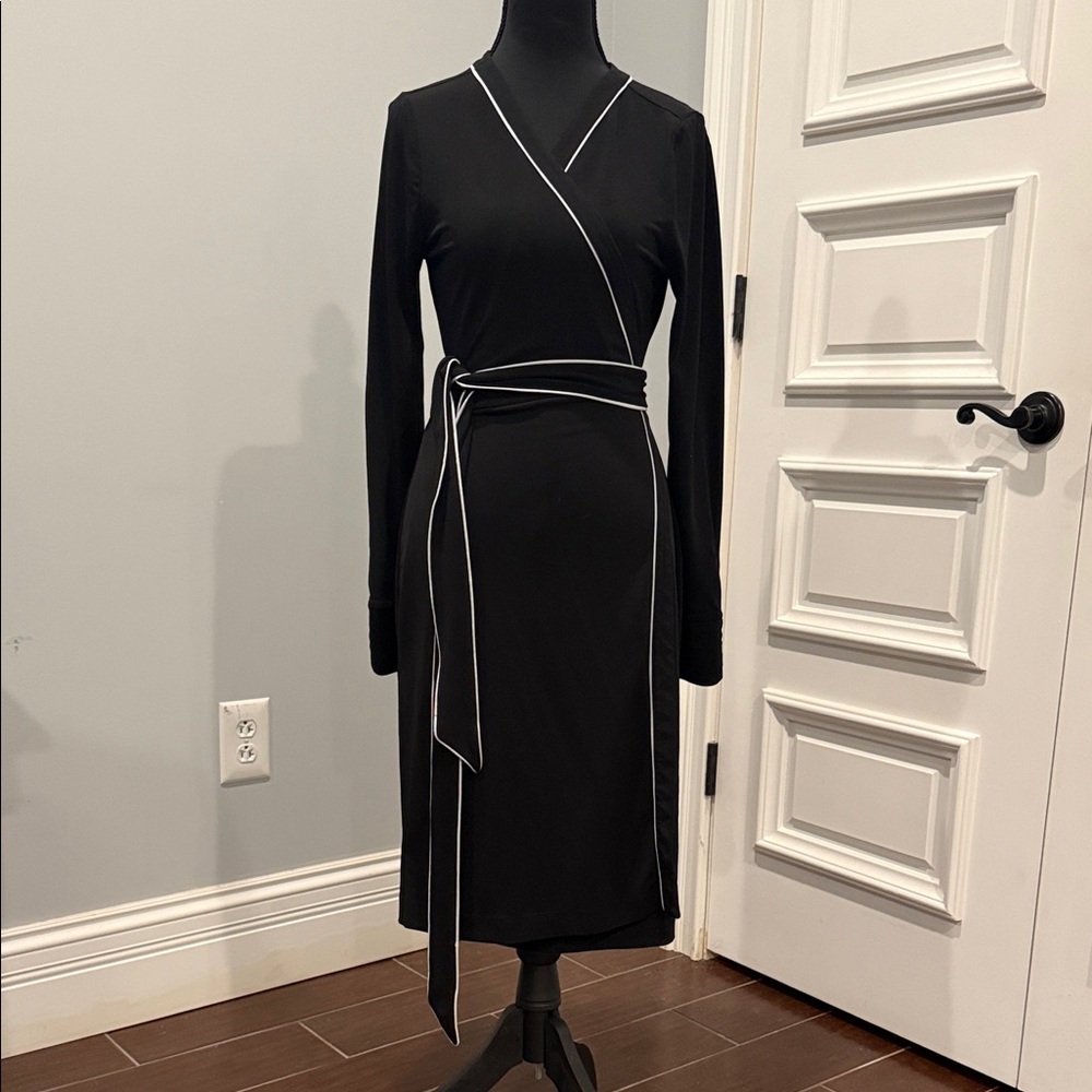 Ann Taylor Factory Black Long Sleeve Dress with White Trim
